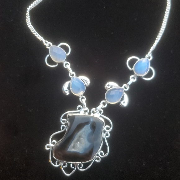 New Solar Agate & Opalite 925 Silver Necklace. - Picture 6 of 12